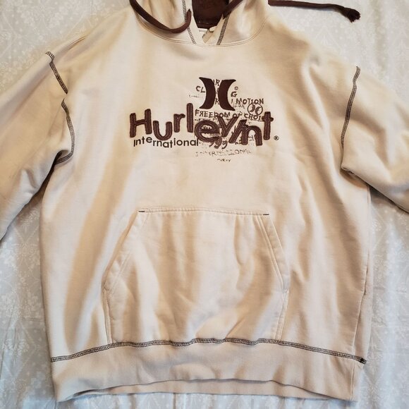 Hurley Fleece Hoodie Beige/Brown - Size Men's Large - Picture 2 of 16